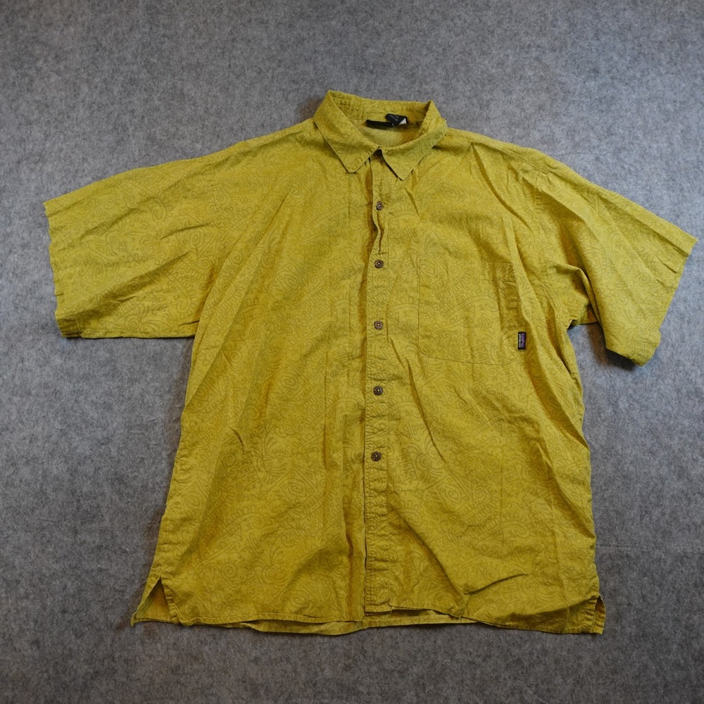 Vintage Patagonia Pataloha Mens Large Green Organic Cotton Short Sleeve Hawaiian